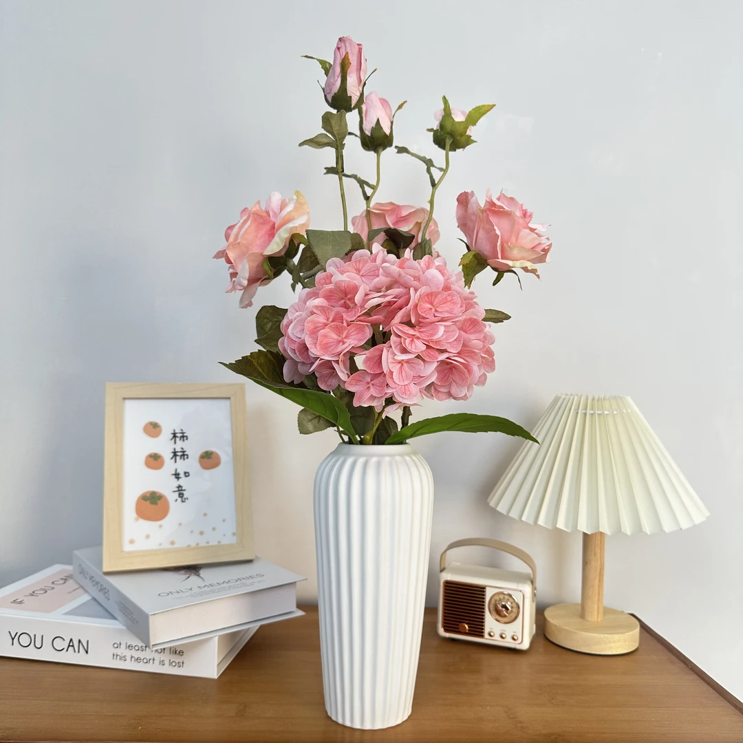 CHUYI仿真花保湿绣球玫瑰花束组合茶几餐厅卧室摆件欧式美式风格