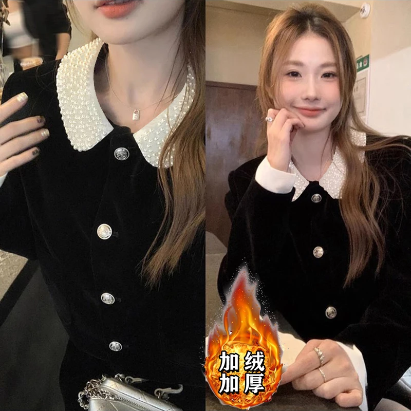 【密】【加绒加厚】【两件套】小香风气质外套a字短裙时尚洋气套装2722