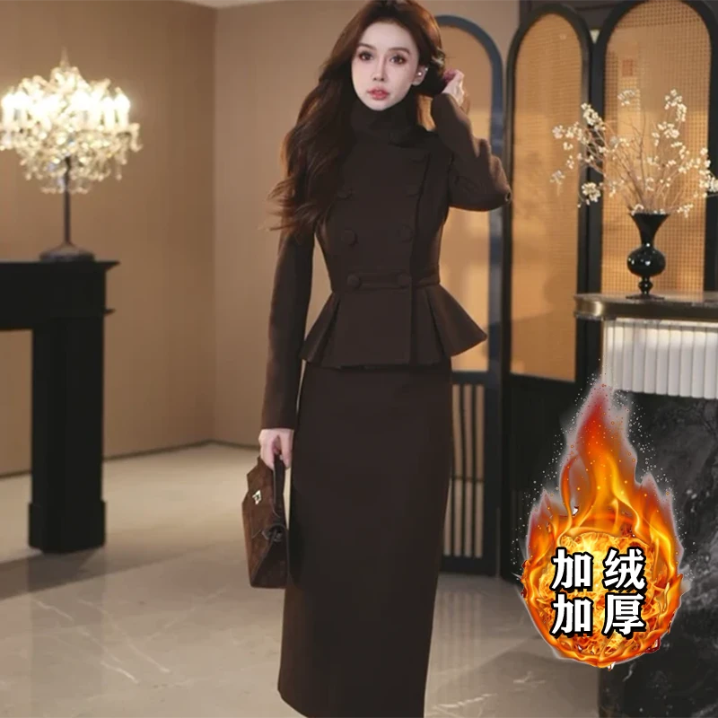 【密】【加绒加厚】【两件套】气质时尚2025冬新款洋气修身显瘦套装2755