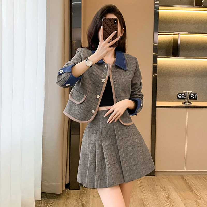 【两件套】2025秋小香风短外套半身裙学院风减龄少女高级套装裙2311