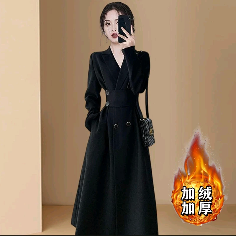 【加绒加厚】一衣两穿气质连衣裙奢华高端新款女装西装小黑裙2508