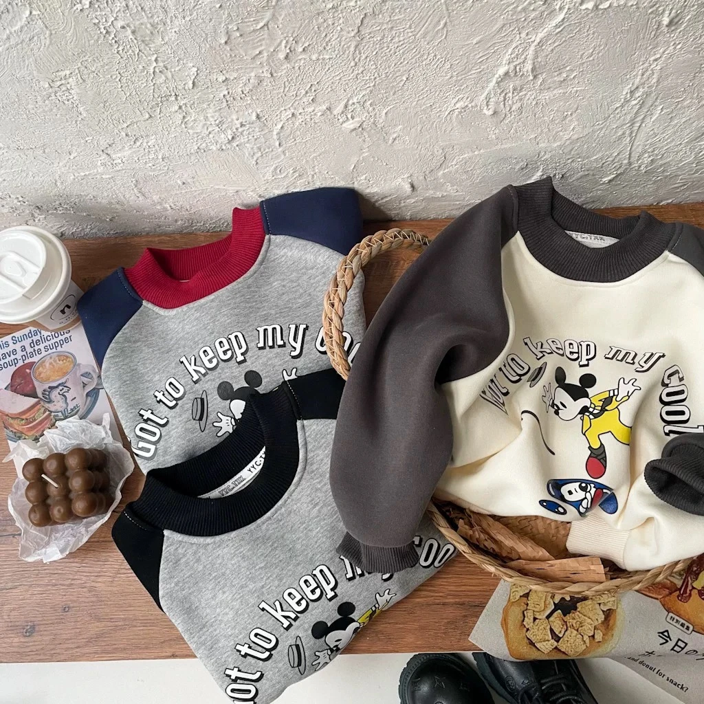 秋冬新款男童加绒加厚卡童长袖卫衣打底衫