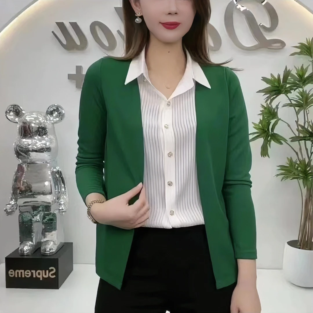 春季新款高贵百搭女人拼接假两件衬衫长袖五一旅游出街衣服