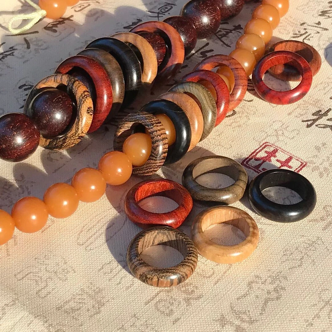 血檀黑檀木绿檀戒指 指环扣挂件紫檀金刚手串跑环文玩佛珠DIY配饰