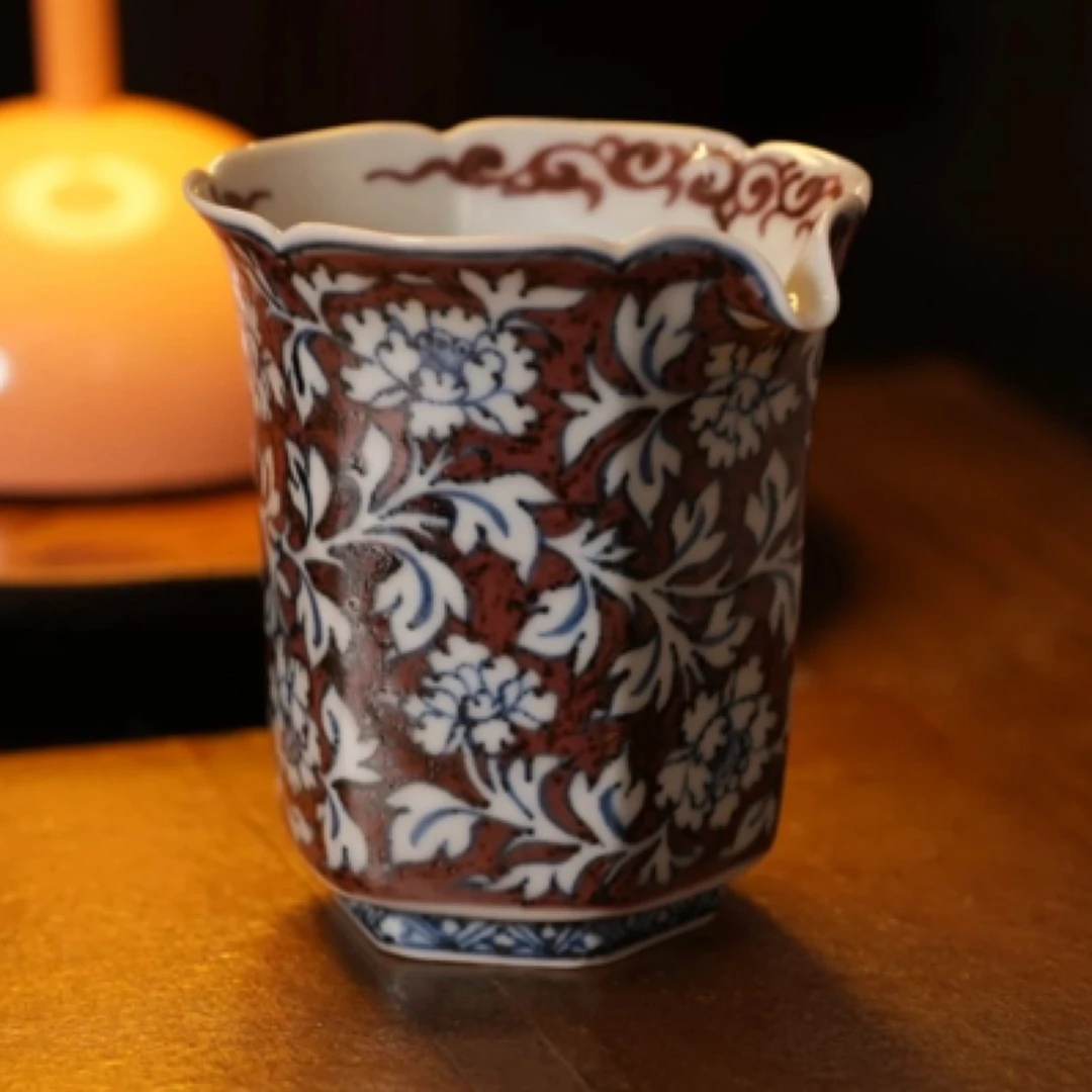 正萌公道杯太阳鸟花卉釉里红经典大气