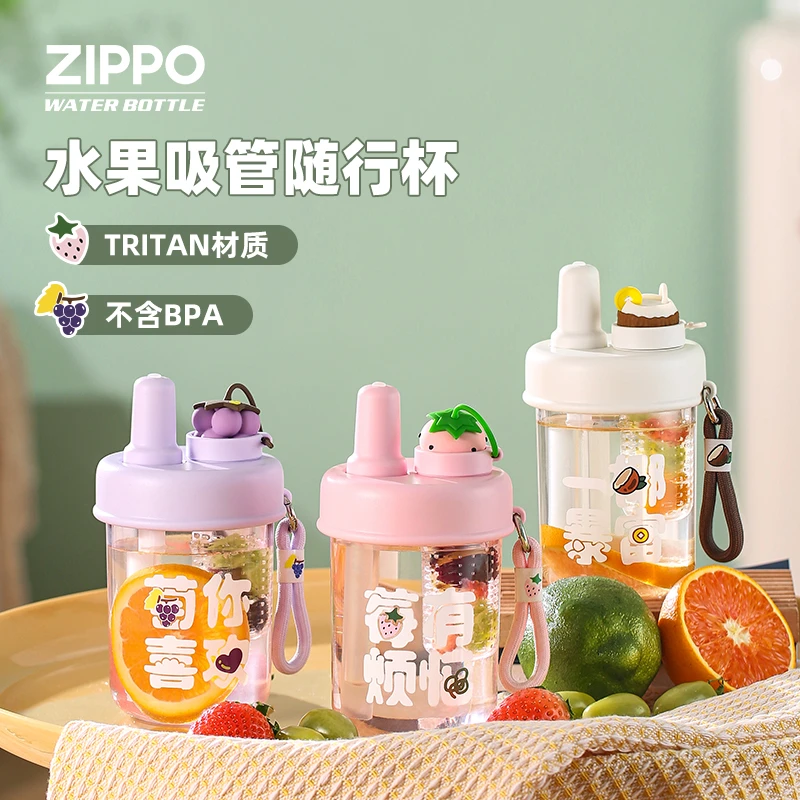 zippo吸管杯儿童水杯女生高颜值塑料杯成人杯子可爱水壶便携夏季