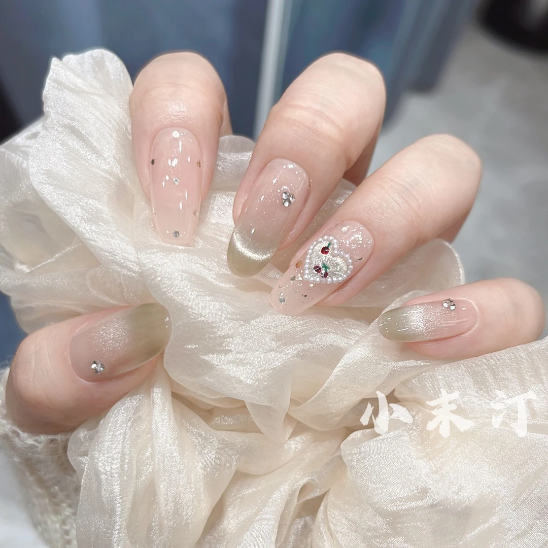 【樱桃千金】小末汀显白裸色美甲气质简约带钻纯欲温柔穿戴甲