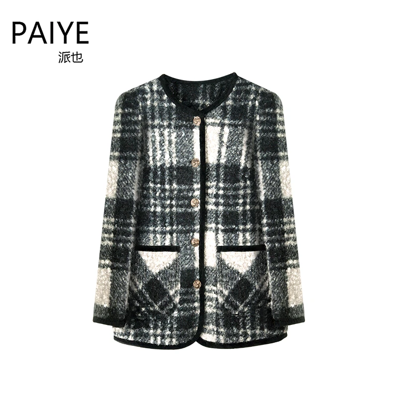 90白鸭绒新款两面穿经典格纹小香风显瘦拼色加厚外套圈圈衣A90054