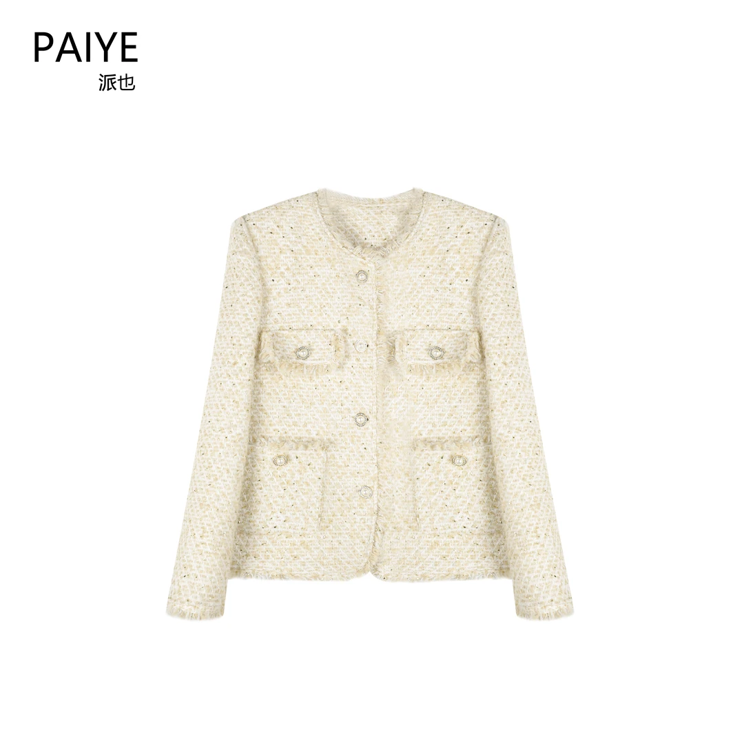 2024【满天星】重工定制面料低调优雅浅金色小香风粗花呢外套A70793