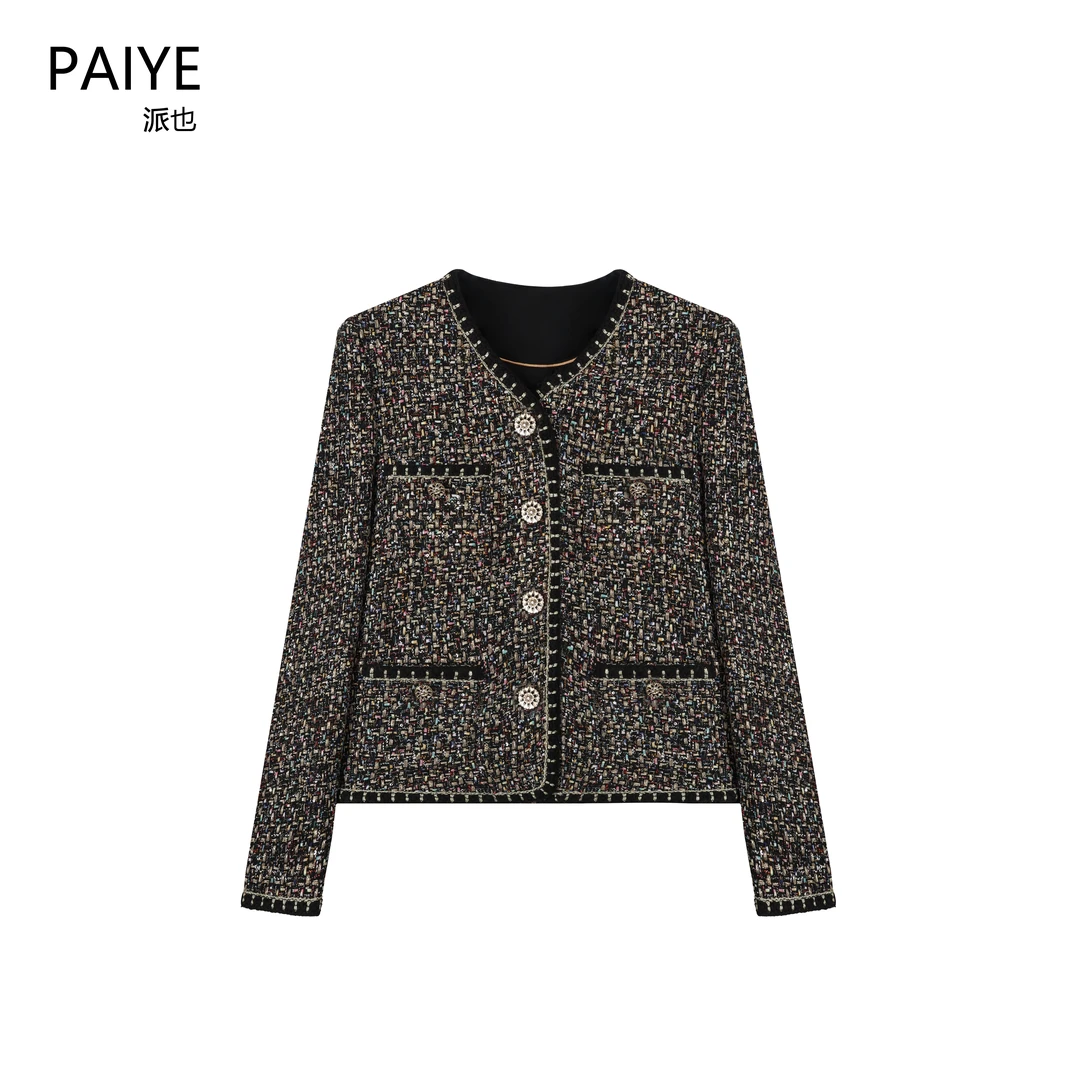 【罗马假日】欧货轻奢古铜色编织小香风女长袖高级感外套A71547