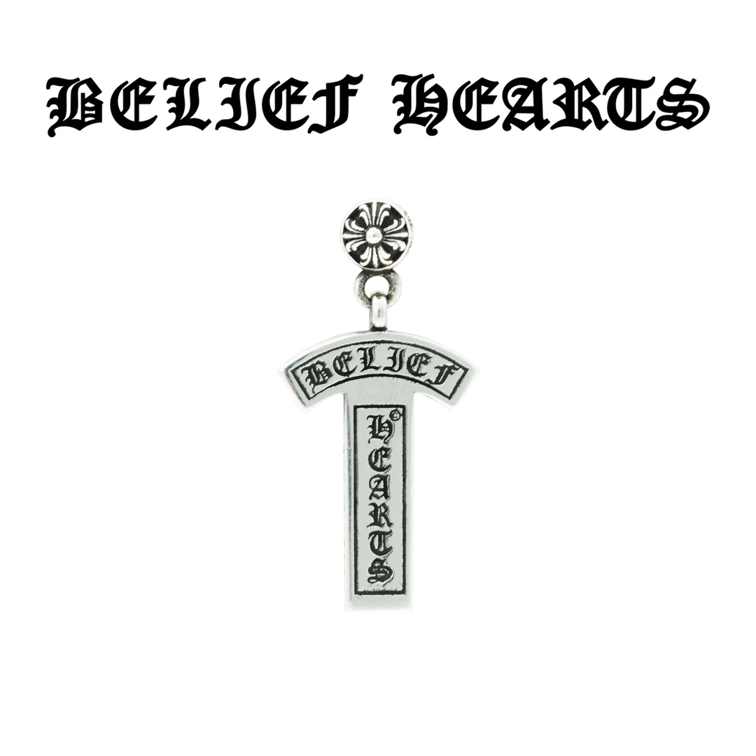 925银耳饰 国潮原创百搭 相信心小众风个性T字原创卷轴十字架耳钉