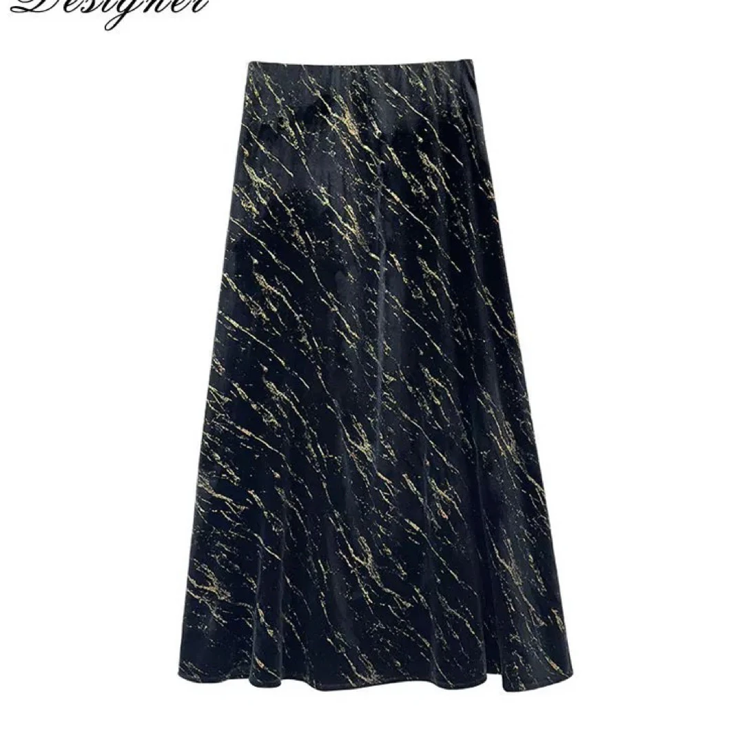 2024秋新款丝绒半身裙无痕腰气质长款松紧腰a字裙子气质百搭半裙