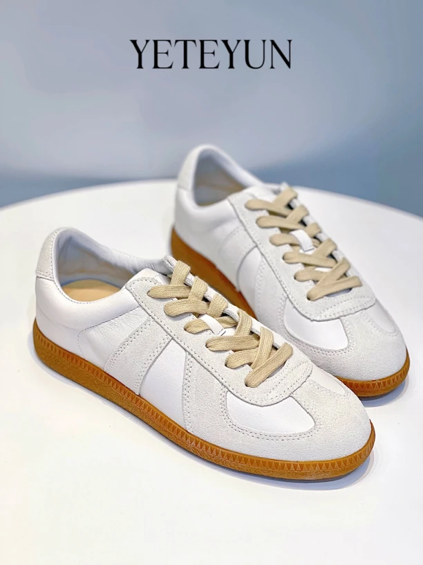 【纯白】美拉德低帮经典系带气质时尚百搭潮流春夏全真皮德训鞋