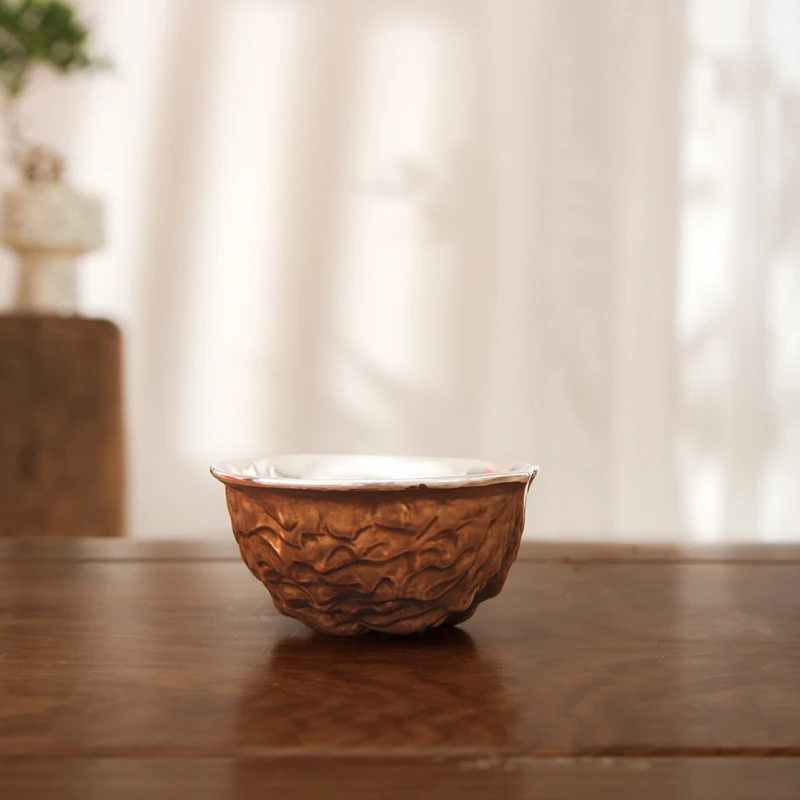 银壶家族家用纯手工手绘银杯子中式罗汉杯柴窑轻奢款全手工主人杯