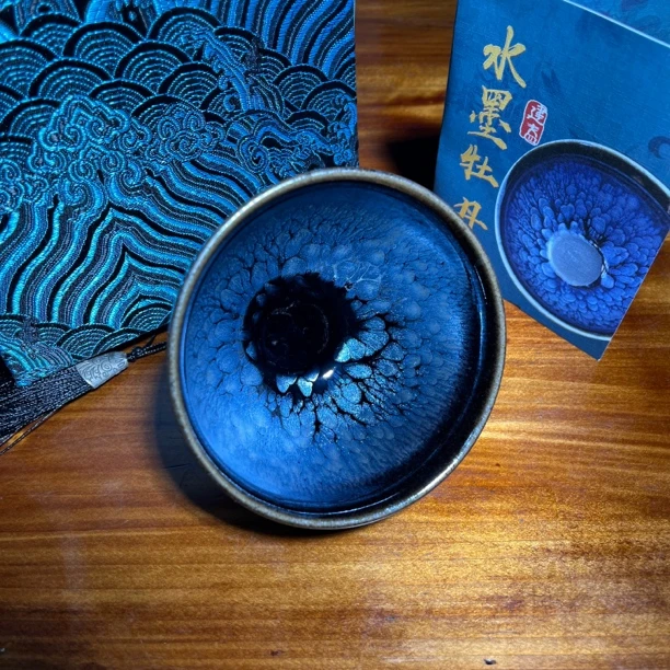 名师手工制作建盏（水墨牡丹）名家手作 高端茶盏主人杯