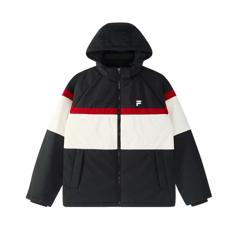 FILA FUSION斐乐情侣棉服24冬休闲宽松拼色连帽外套T11U446903F