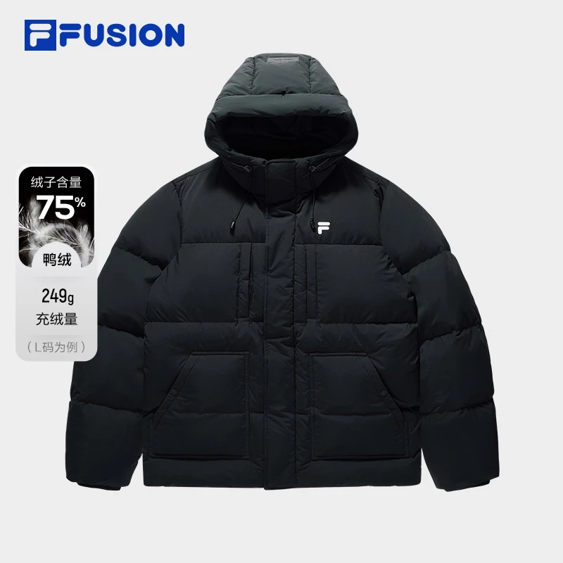 FILAFUSION斐乐潮牌中长款羽绒服男24冬新宽松连帽外套T11M446906