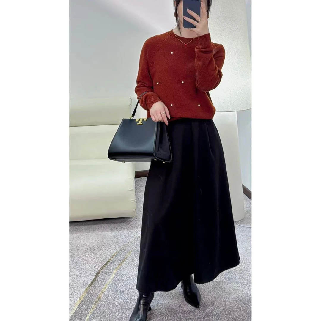 小静折扣~P587P圆领插肩袖蝴蝶结钉珠套头针织衫（衣长58（90-140斤