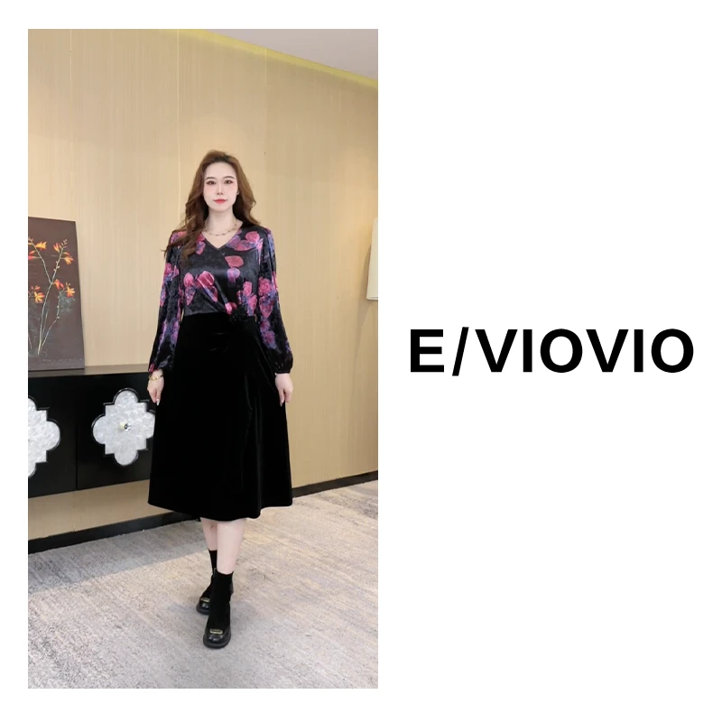 胖大今定制大码女装秋冬假新款显瘦A摆气质花色连衣裙241300