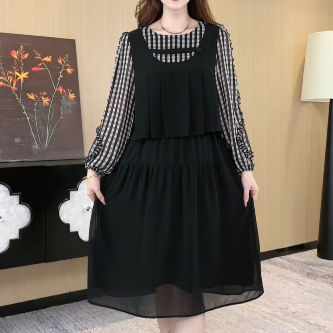 胖大今定制专属大码女装假两件显瘦减龄气质长袖连衣裙241078