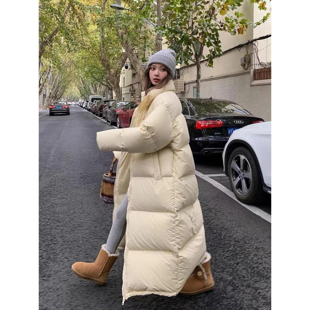 孕妇装秋冬新款时尚羽绒服过膝中长款加绒加厚宽松孕妇面包服棉服