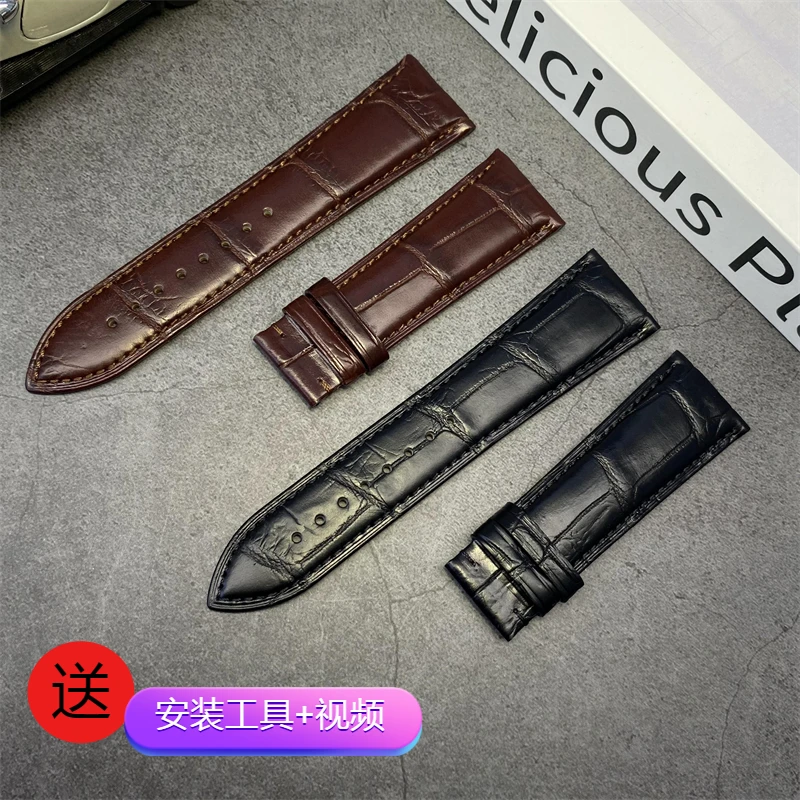 鳄鱼皮竹节纹表带适配平直接口手表表带高端工艺防水耐用优质皮质
