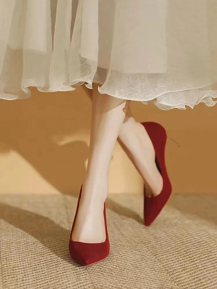 2280 3结婚鞋女禾秀婚纱两穿2024新款订婚新娘鞋敬酒服红色高跟鞋