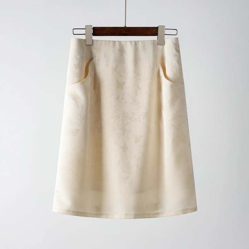 高级感提花半身裙女夏季2025新款高腰小个子A字裙子新中式一步裙
