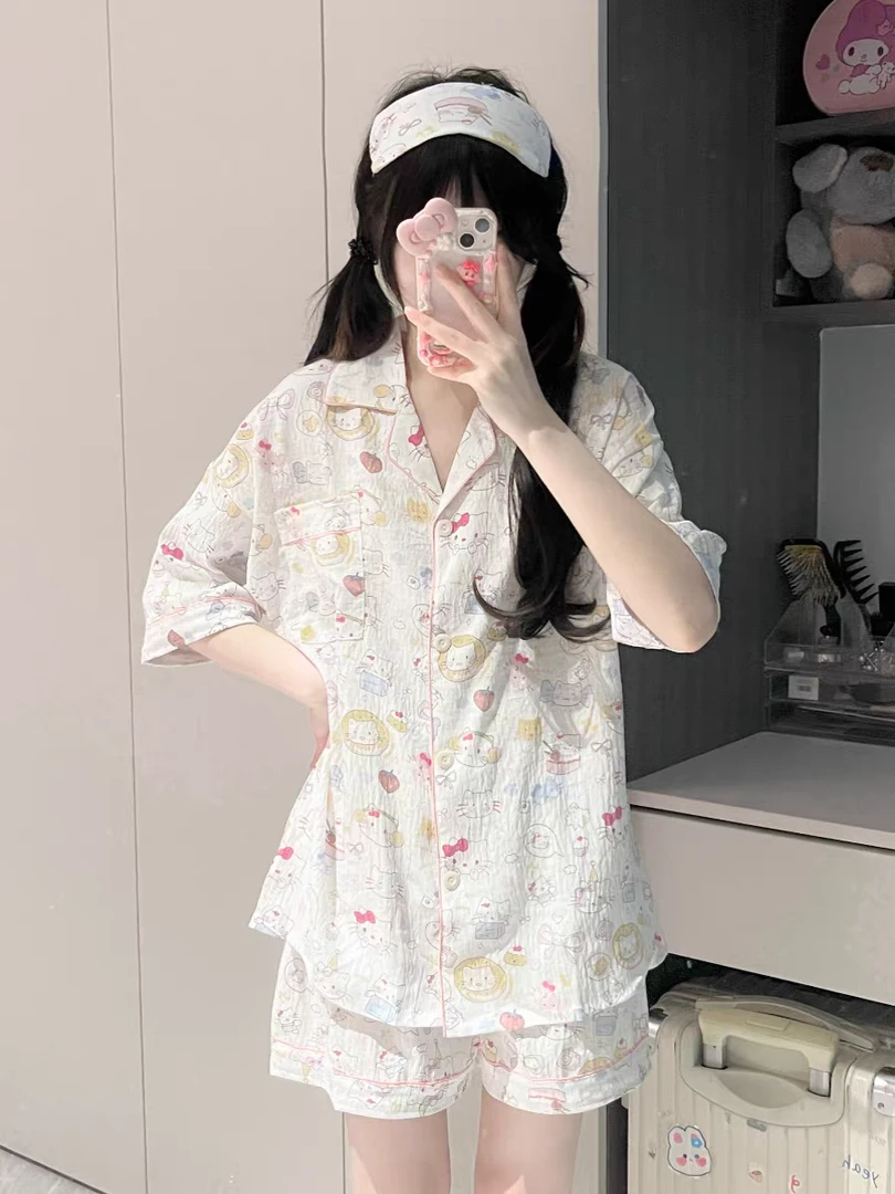 可爱HelloKitty云朵棉夏季新款短袖短裤小众休闲卡通甜美家居套装
