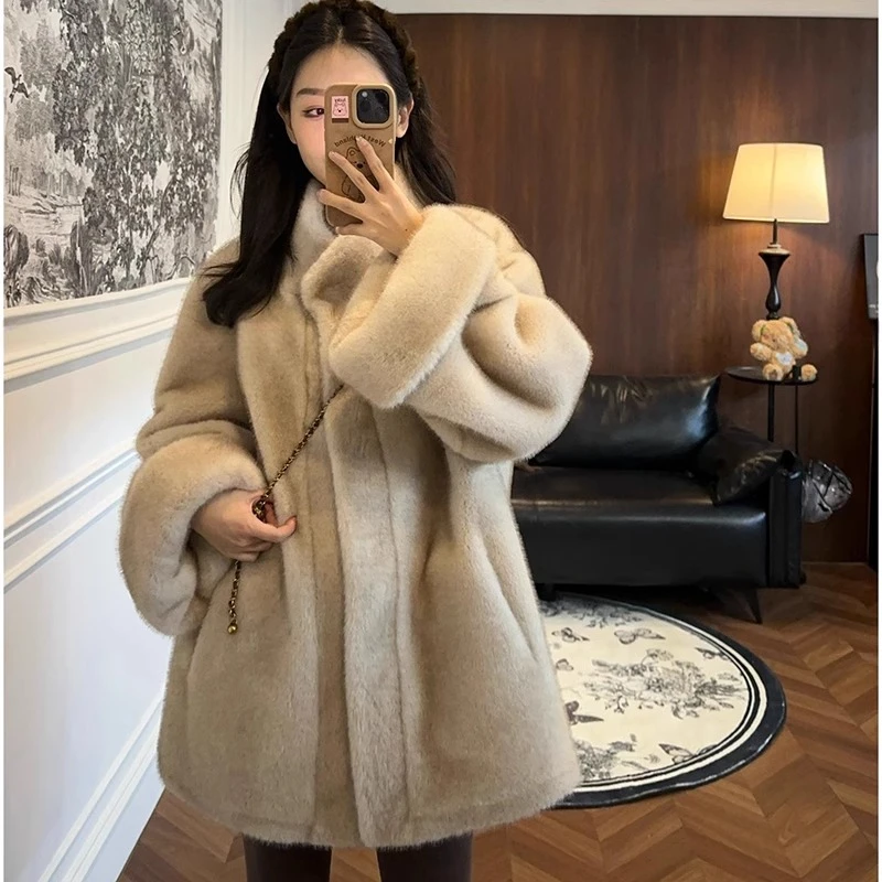 在逃公主冬季中古系列仿水貂毛毛绒外套宽松加厚上衣女复古千金风