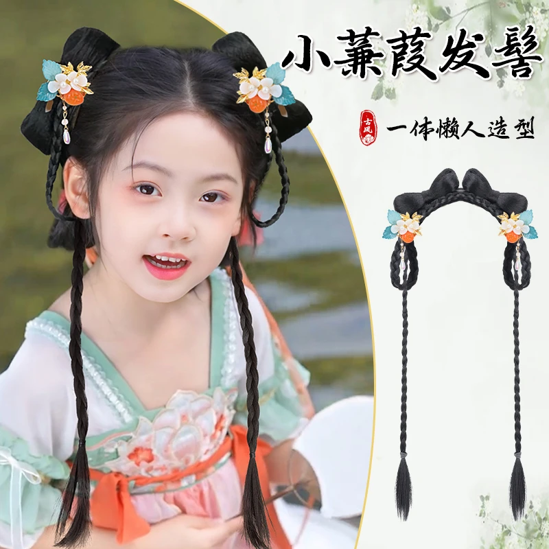 儿童汉服假发包盘发古装一体式古风假发女童2024新款发饰发髻头饰
