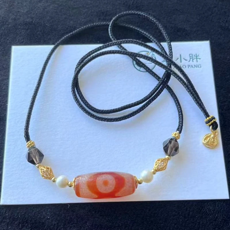 翠小胖珠宝  银S925镶嵌红肉三眼玛瑙项链