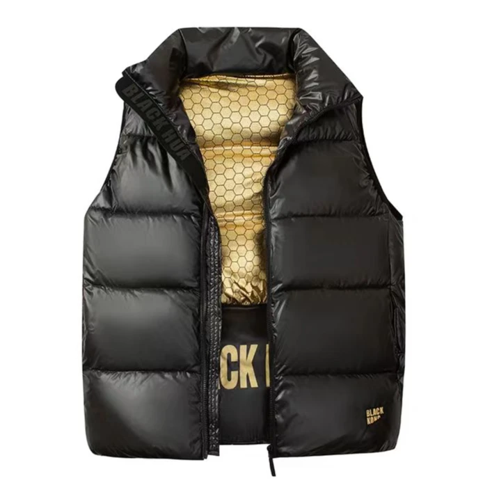 黑金时尚男女同款25年新款韩版宽松亮面纯黑坎肩背心免洗流行修身