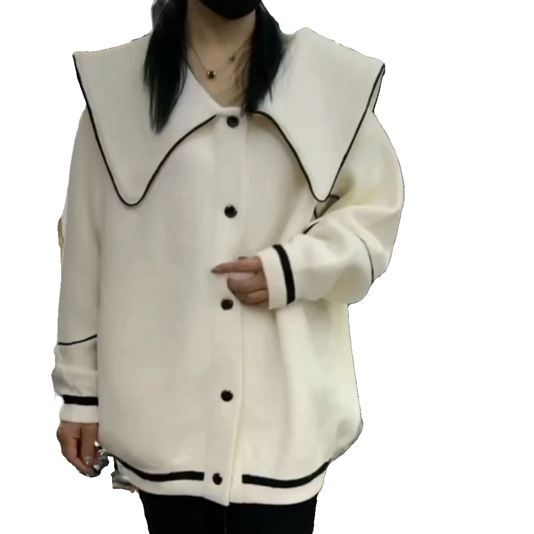 可爱风格中长款外套时尚百搭海军