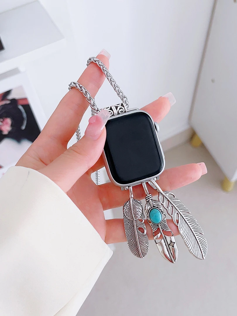 创意iWatch手表带适用苹果applewatchS987金属项链吊坠可挂脖男女
