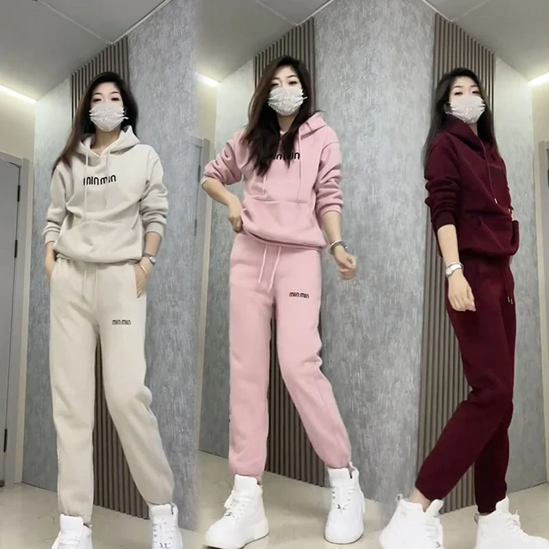 欧洲站2025秋冬时尚减龄刺绣字母连帽卫衣休闲卫裤休闲运动两件套