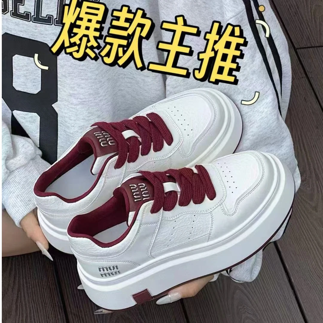 6CM 鞋子女款爆款2025新款网红真皮厚底百搭小白鞋女增高轻奢鞋子