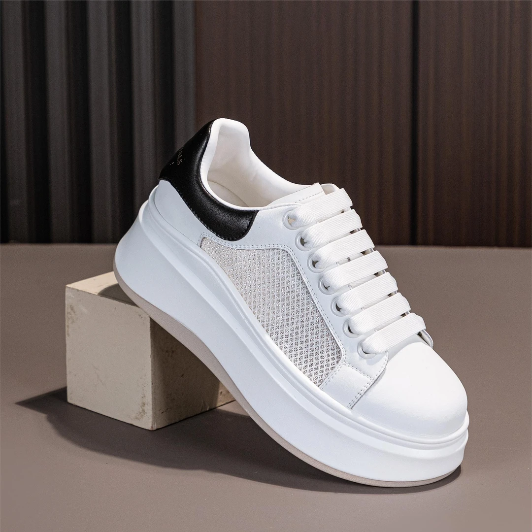 断码福利价 6公分夏季网面真皮小白鞋女2024透气百搭增高休闲爆款