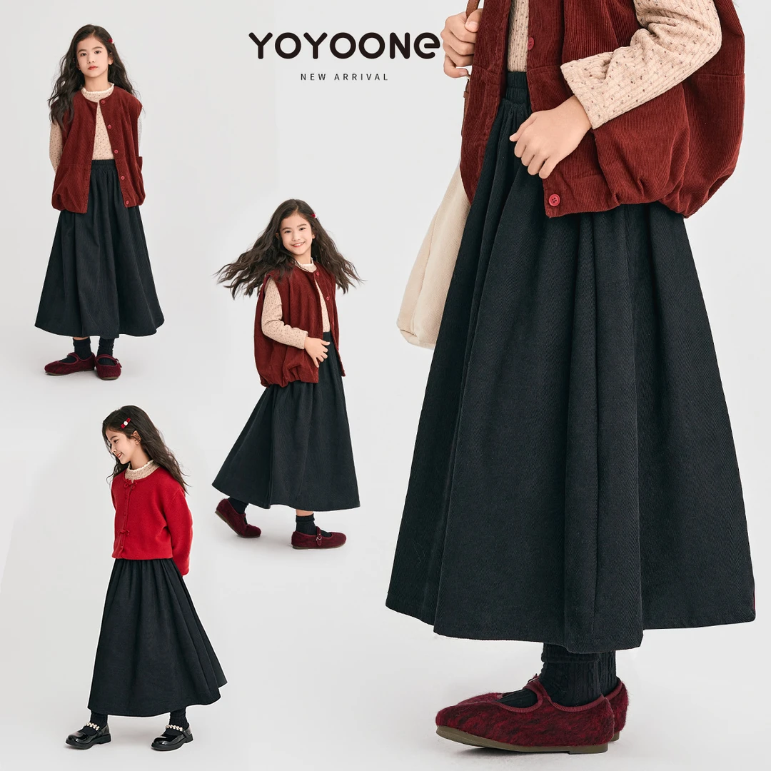 女童裙子2025新款森系复古儿童冬季半身裙长款灯芯绒洋气伞裙秋冬