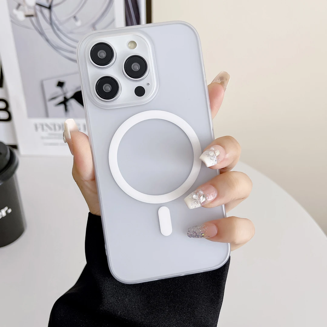 冰雾磨砂适用苹果16磁吸原装磨砂透明无线充电一体15promax超薄