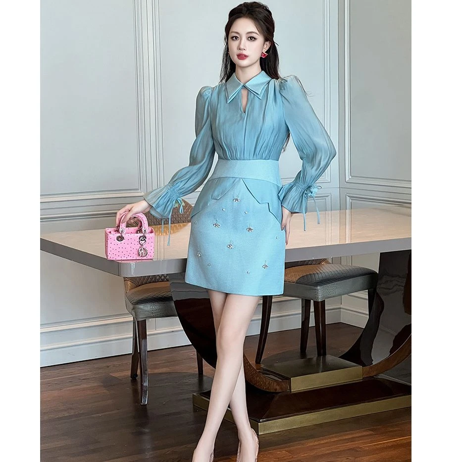 秋季新款名媛轻奢法式高级感收腰显瘦连衣裙61087