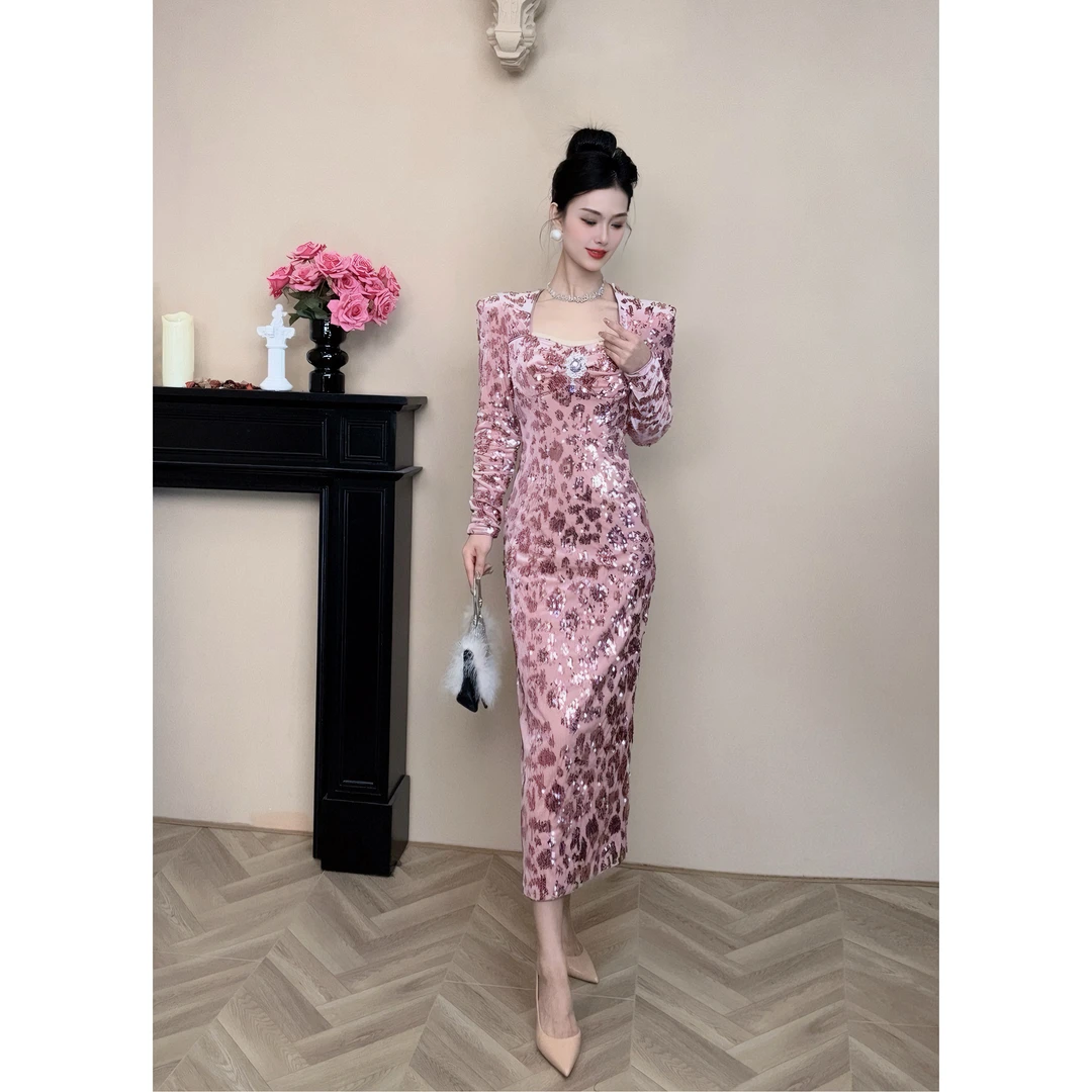 新款时尚名媛宴会设计感气质小众修身显瘦连衣裙21028