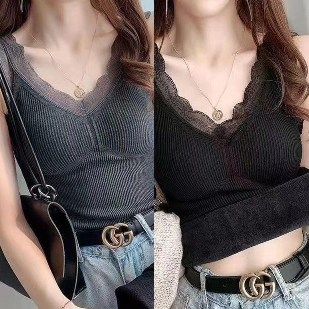 加绒加厚贴身保暖背心女塑身大码内搭百搭V领美背秋冬打底衫上衣