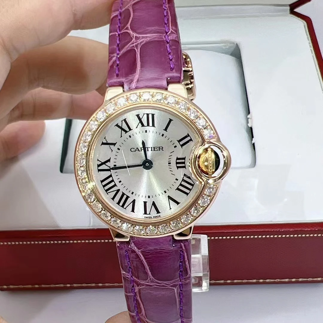 95新 Cartier/卡地亚 蓝气球小号28.6mm原钻18k玫瑰金石英女手表