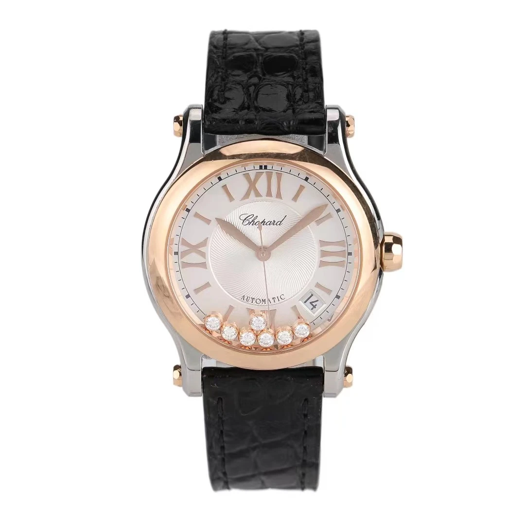 95新 Chopard/萧邦 快乐钻36mm7钻间金自动机械女手表