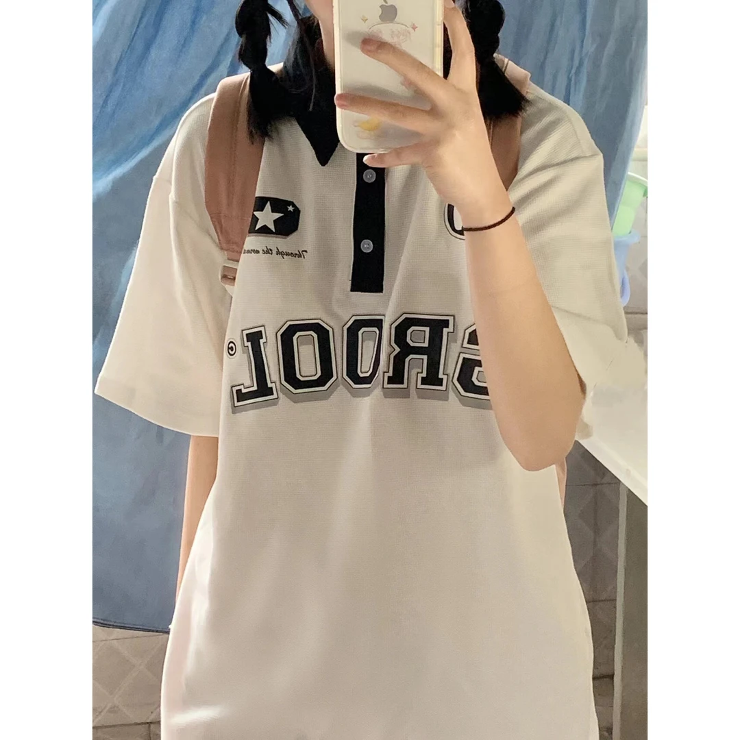 珠地棉POLO衫小众防晒服翻领休闲紫外线学院风薄款印花撞色男长款