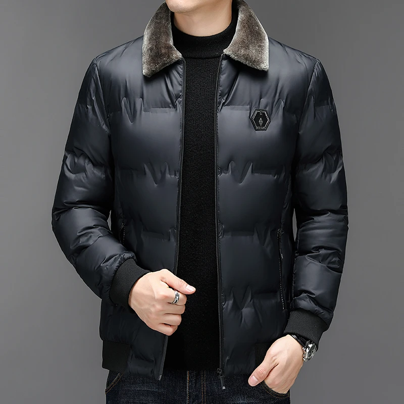 潮流加厚中年棉服男2024秋冬季男士羊羔毛领棉衣短款外套保暖棉袄