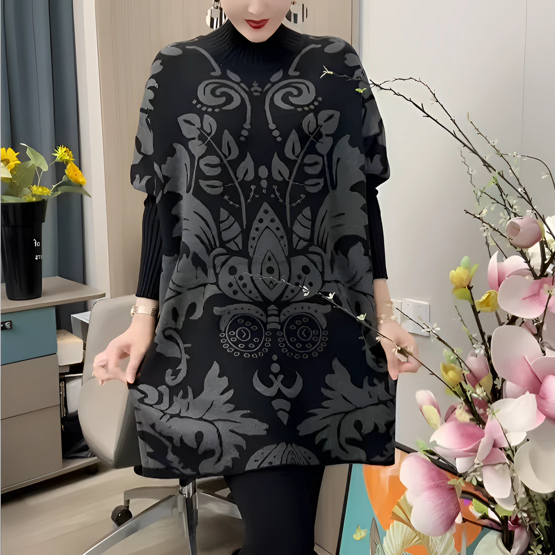 时尚爆款气质妈妈装纯色印花针织衫冬季宽松显瘦中老年装毛衣外穿