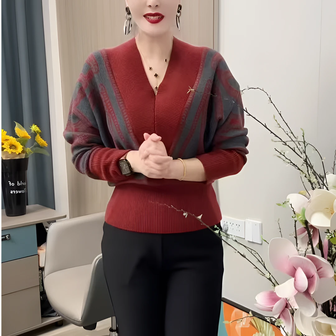 时尚洋气大码修身中年妈妈保暖小衫新款简约百搭拼色加厚毛衣高档