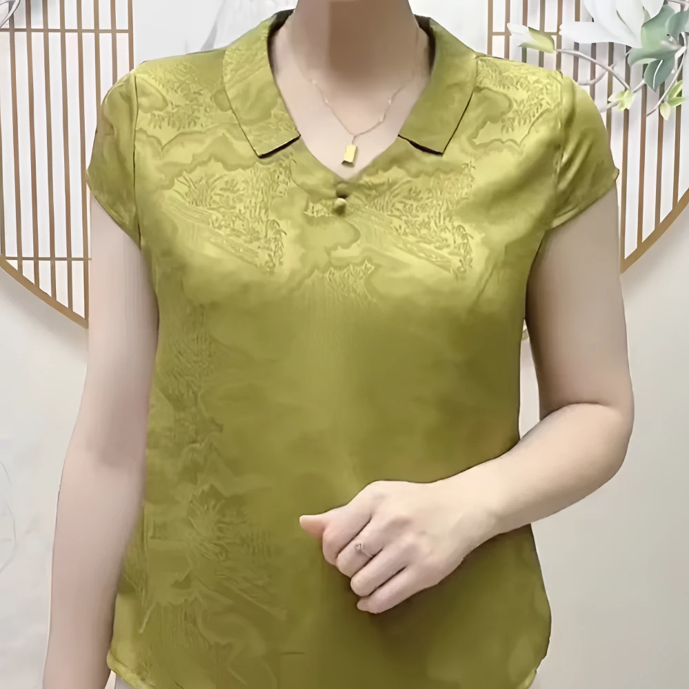 百搭减龄夏款妈妈短袖上衣2024新款宽松显瘦遮肚子休闲复古风T恤